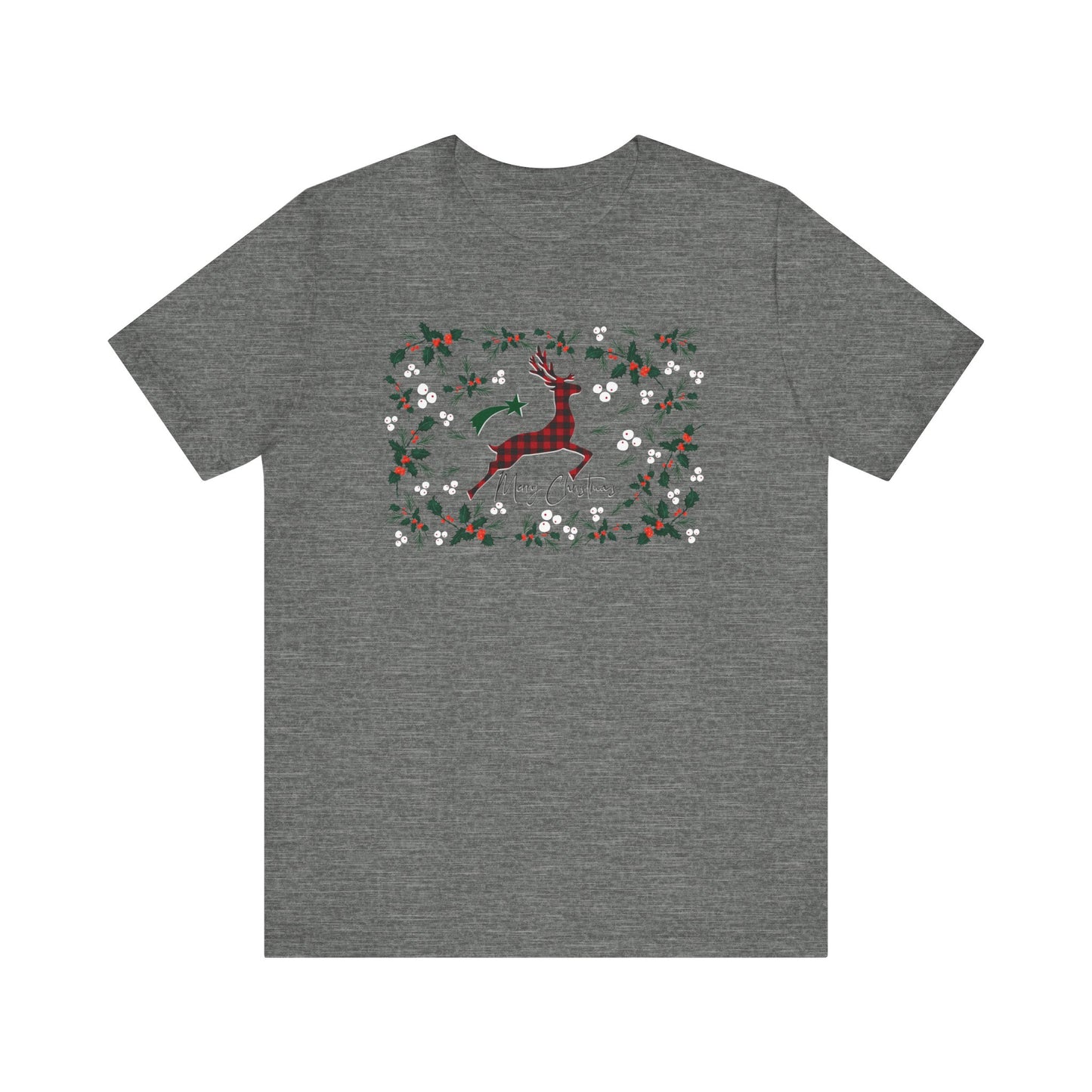 Merry Christmas Plaid Reindeer Shirt, Country Reindeer Shirt, Christmas Family Shirt, Christmas Shirt, Merry Christmas Shirt, Christmas Gift T-Shirt Printify Deep Heather XS 