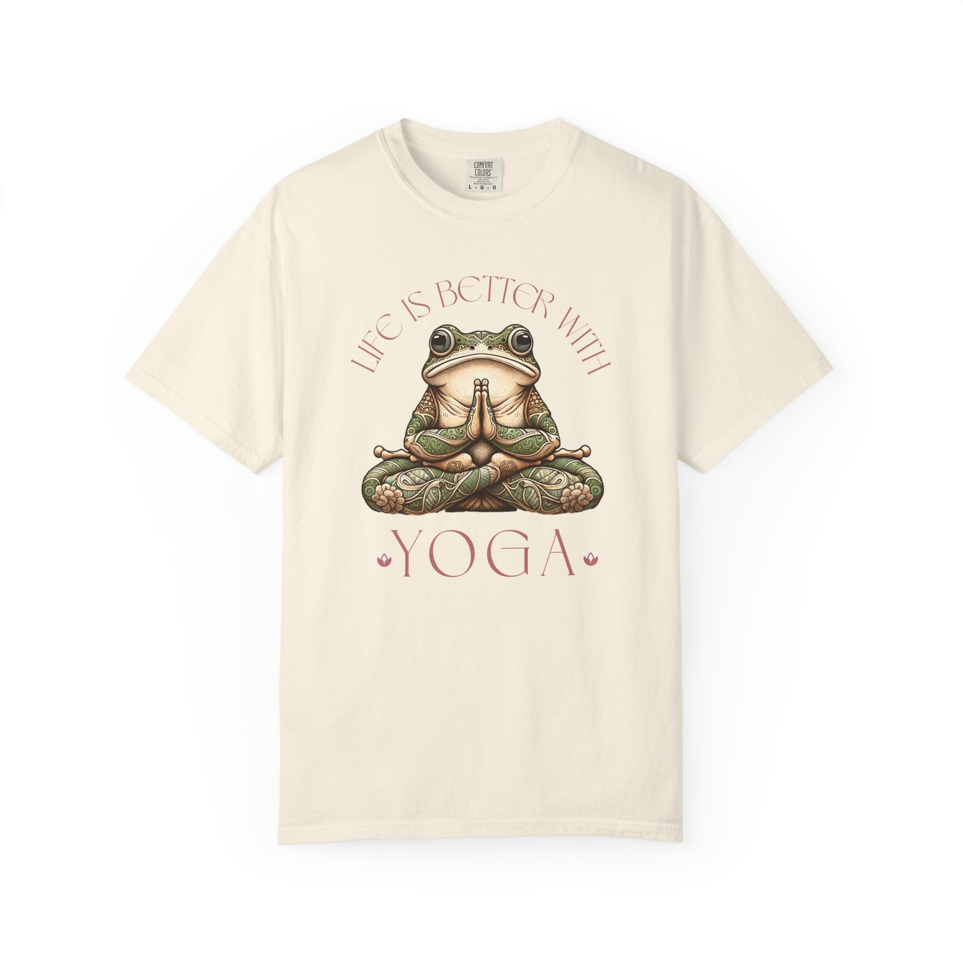 Pink Yoga Frog Life Is Better With Yoga Unisex T-Shirt, Casual Wear, Highlander Fan Gift, T-Shirt Printify Ivory S