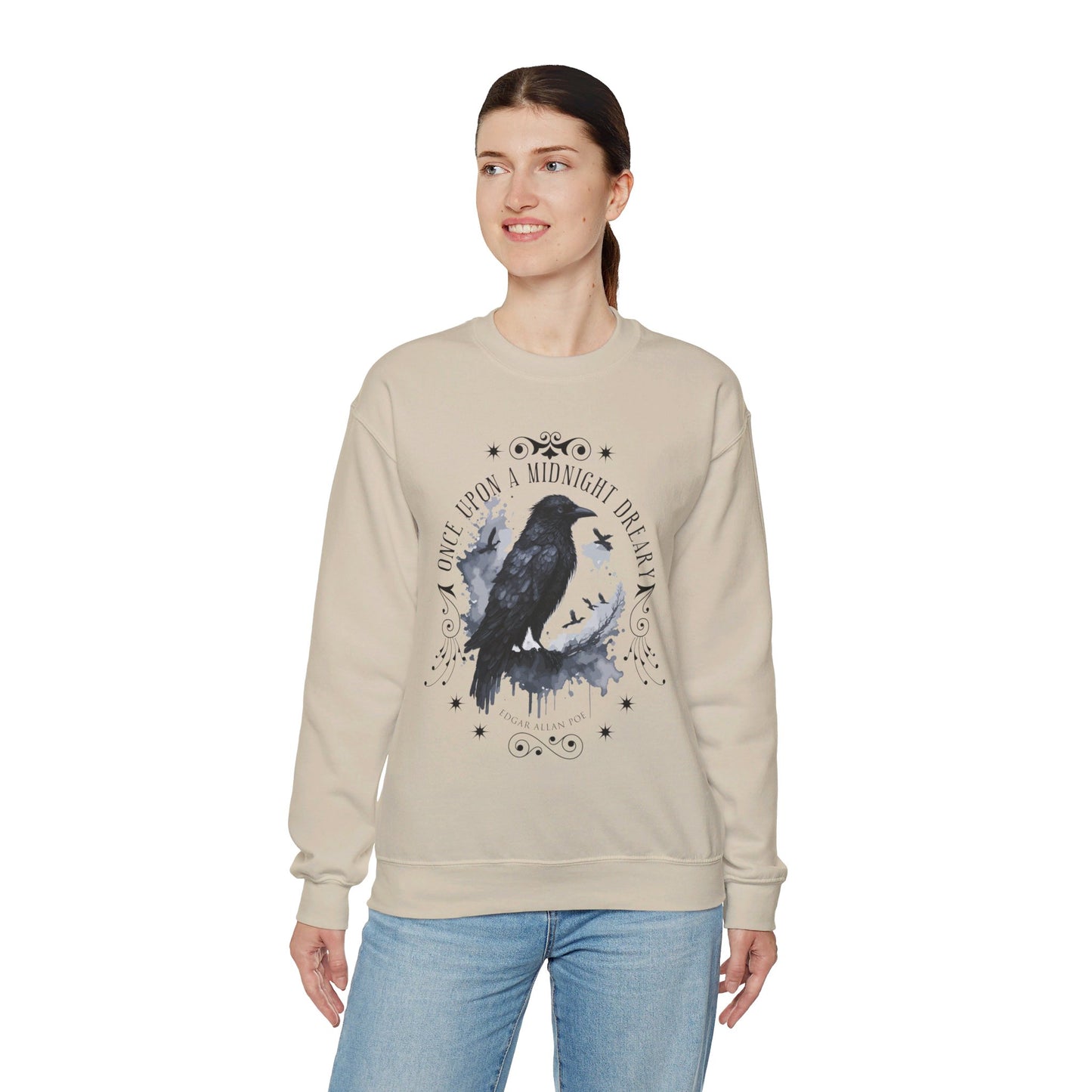 Edgar Allan Poe, The Raven Sweatshirt, Poet, Poetry Lover Sweater, Book Lover, Haunting Gothic Gift, Light, Dark Academia, Horror Movie Top Sweatshirt Printify   