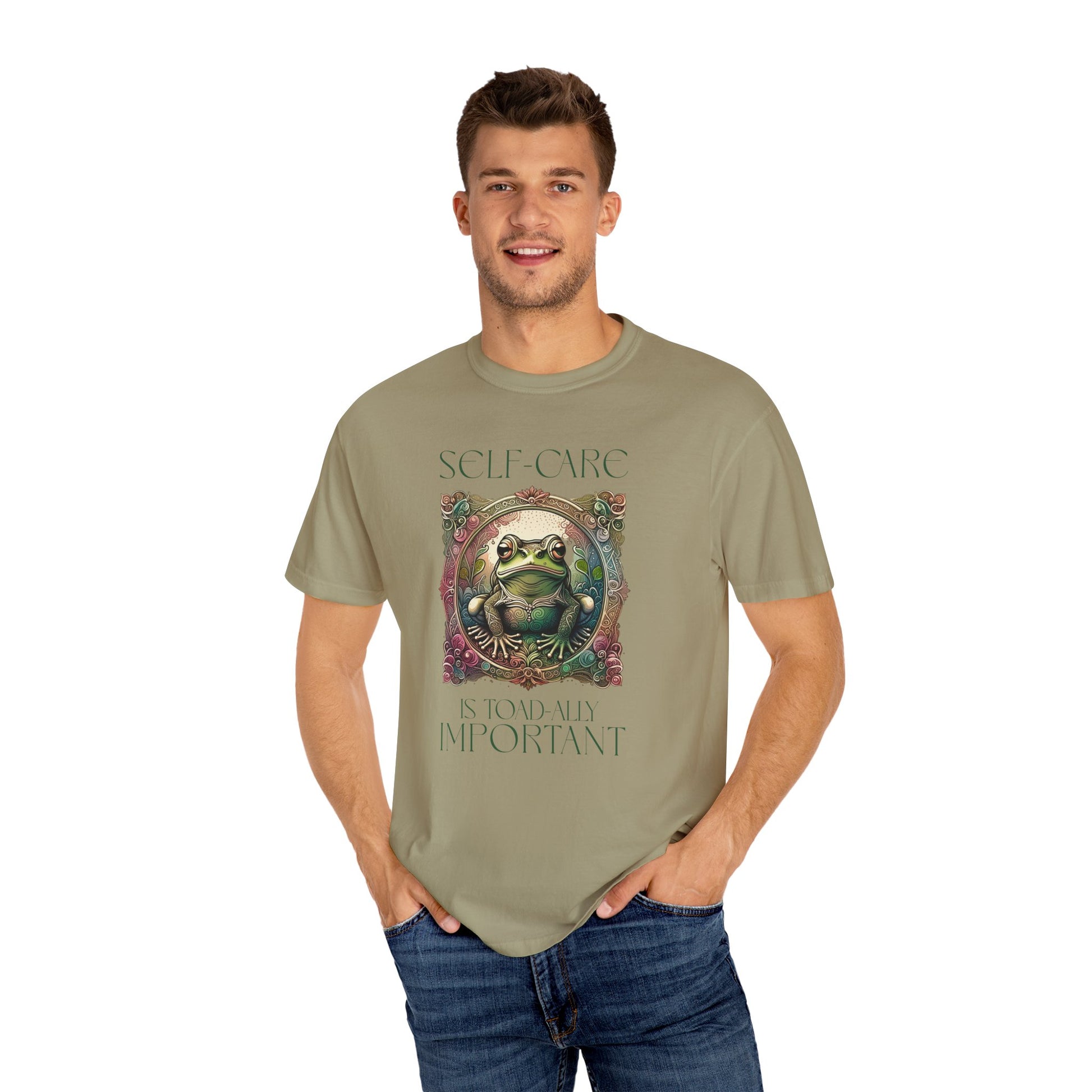 Green Yoga Frog Self-Care Is Toad-ally Important Unisex T-Shirt, Casual Wear, Highlander Fan Gift, T-Shirt Printify
