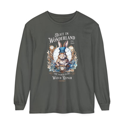 Alice in Wonderland Long Sleeve Shirt, Lewis Carroll Dark Academia TShirt, Mad Hatter Tea Party March Hare White Rabbit Bookish Booktok Gift Long-sleeve Printify Pepper S 