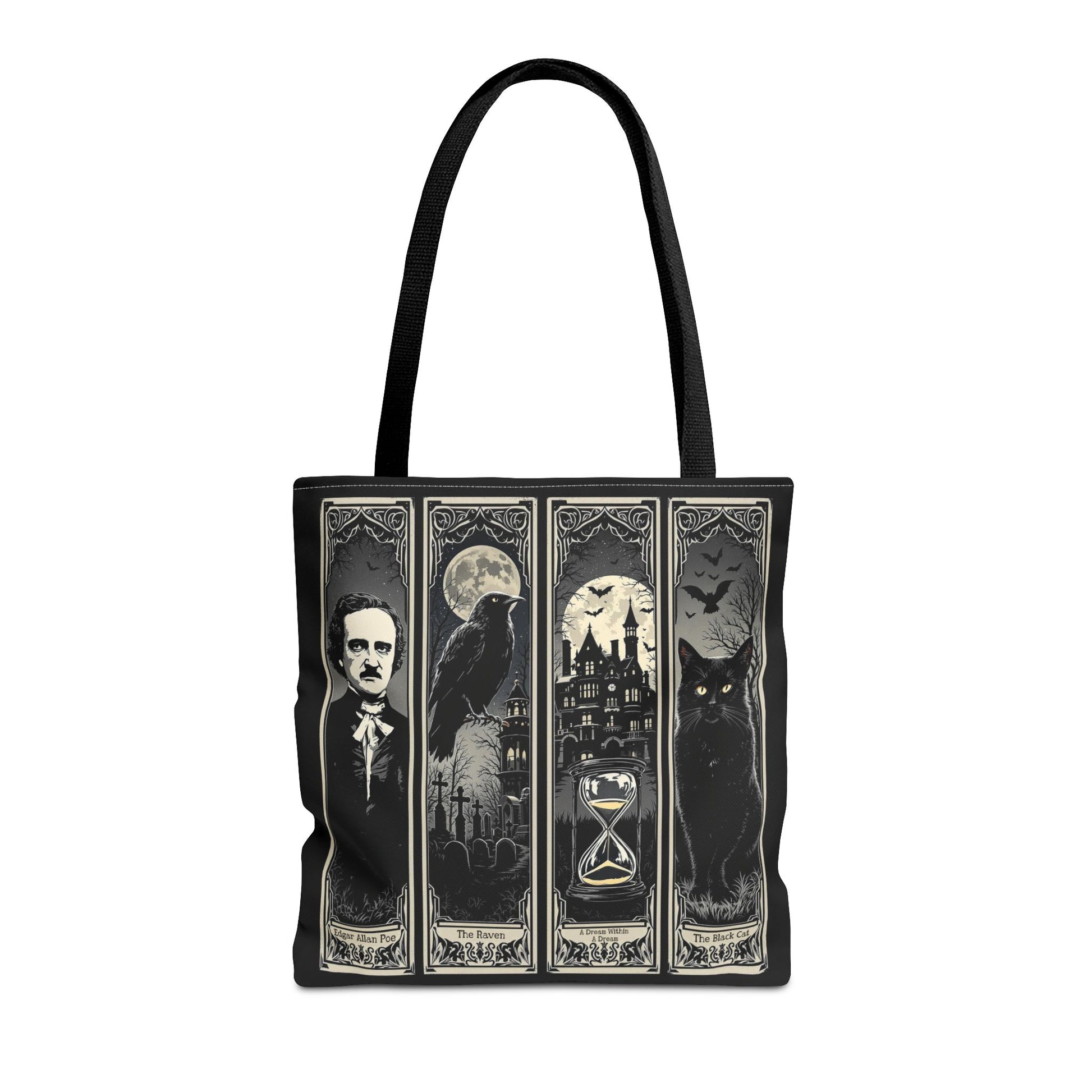 Edgar Allan Poe Tote Bag Gothic Literary Gift for Book Lover Dark Academia Macabre Accessory Halloween Tote Fall School Bag for Poetember Bags Printify 16" × 16'' Black