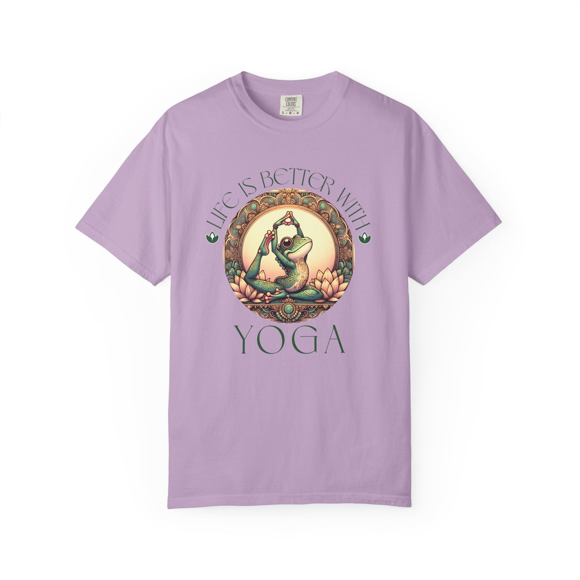 Green Yoga Frog Life Is Better With Yoga Unisex T-Shirt, Casual Wear, Highlander Fan Gift, T-Shirt Printify Orchid S