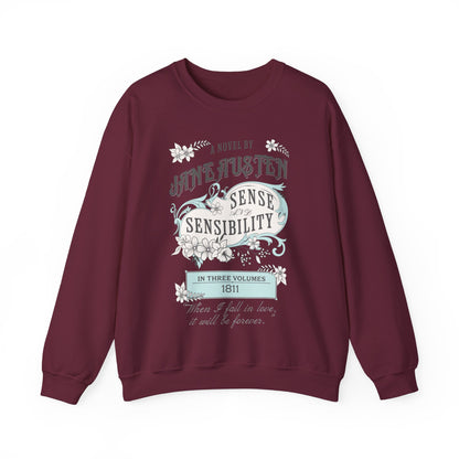 Jane Austen Sweatshirt, Sense & Sensibility Historical Romance Sweater, Bookish Literary Jane Austen Fan Art Gift, Gift for Her, Readers, Sweatshirt Printify S Maroon 