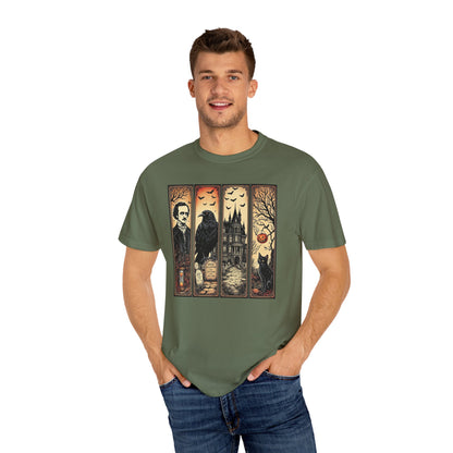 Edgar Allan Poe T-Shirt Gothic Graphic Tee The Raven Nevermore Quote Horror Literature Shirt Dark Academia Aesthetic Halloween Party Gift