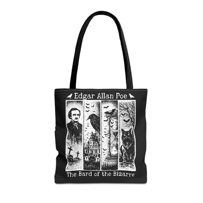 Edgar Allan Poe Tote Bag Gothic Literary Gift for Book Lover Dark Academia Macabre Accessory Halloween Tote Fall School Bag for Poetember Bags Printify 16" × 16'' Black