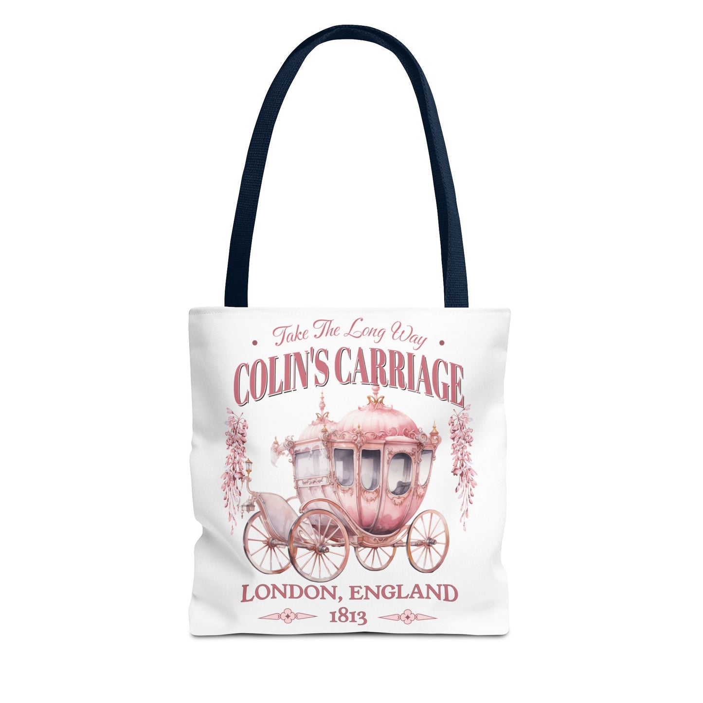 Colins Carriage Club Tote Bag Regency England Ton Society Gift For Book Lover Fan Historical Drama Penelope Romance Reader Bookclub Gift Bags Printify 13" × 13'' Navy 