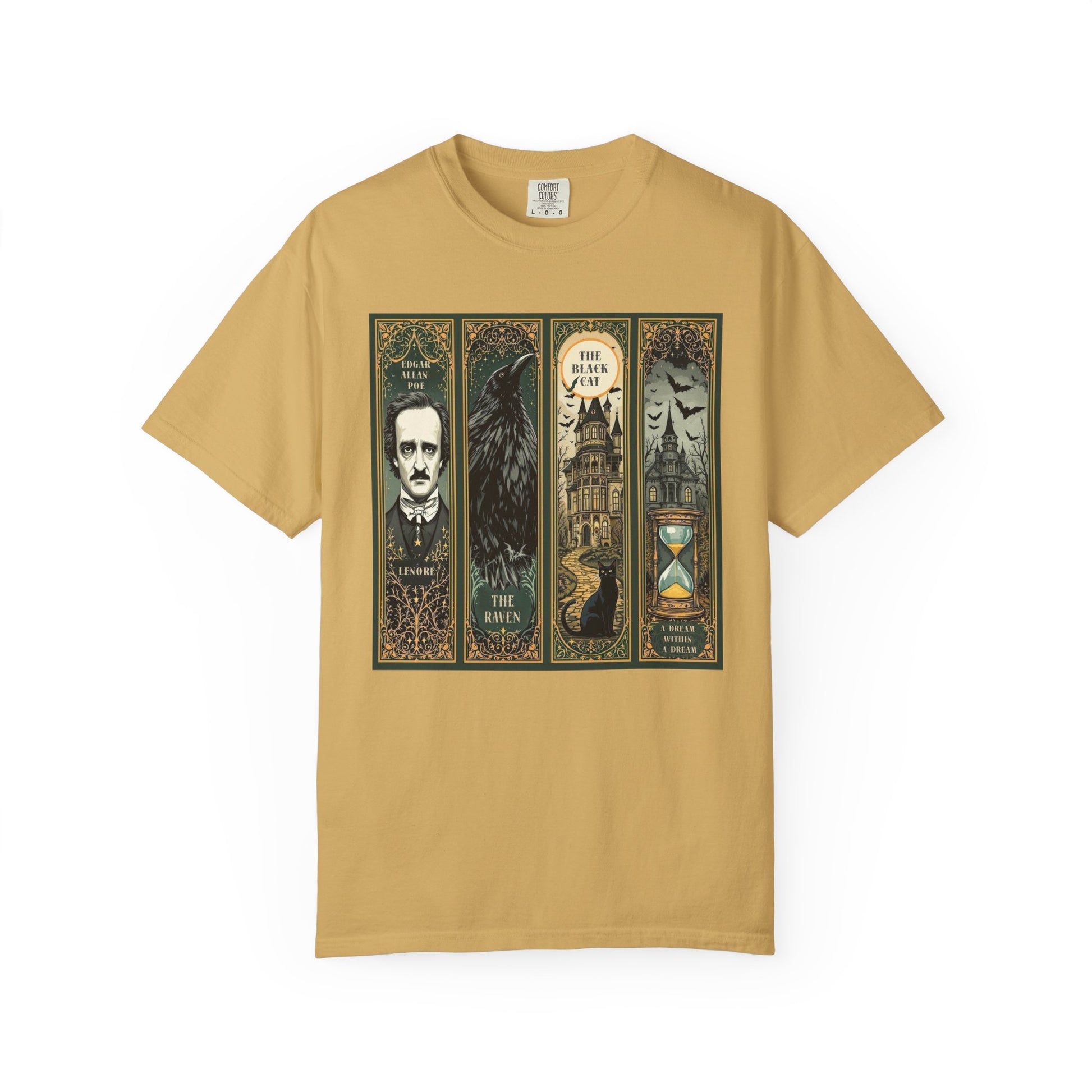 Edgar Allan Poe T-Shirt Gothic Graphic Tee The Raven Nevermore Quote Horror Literature Shirt Dark Academia Aesthetic Halloween Party Gift T-Shirt Printify Mustard S