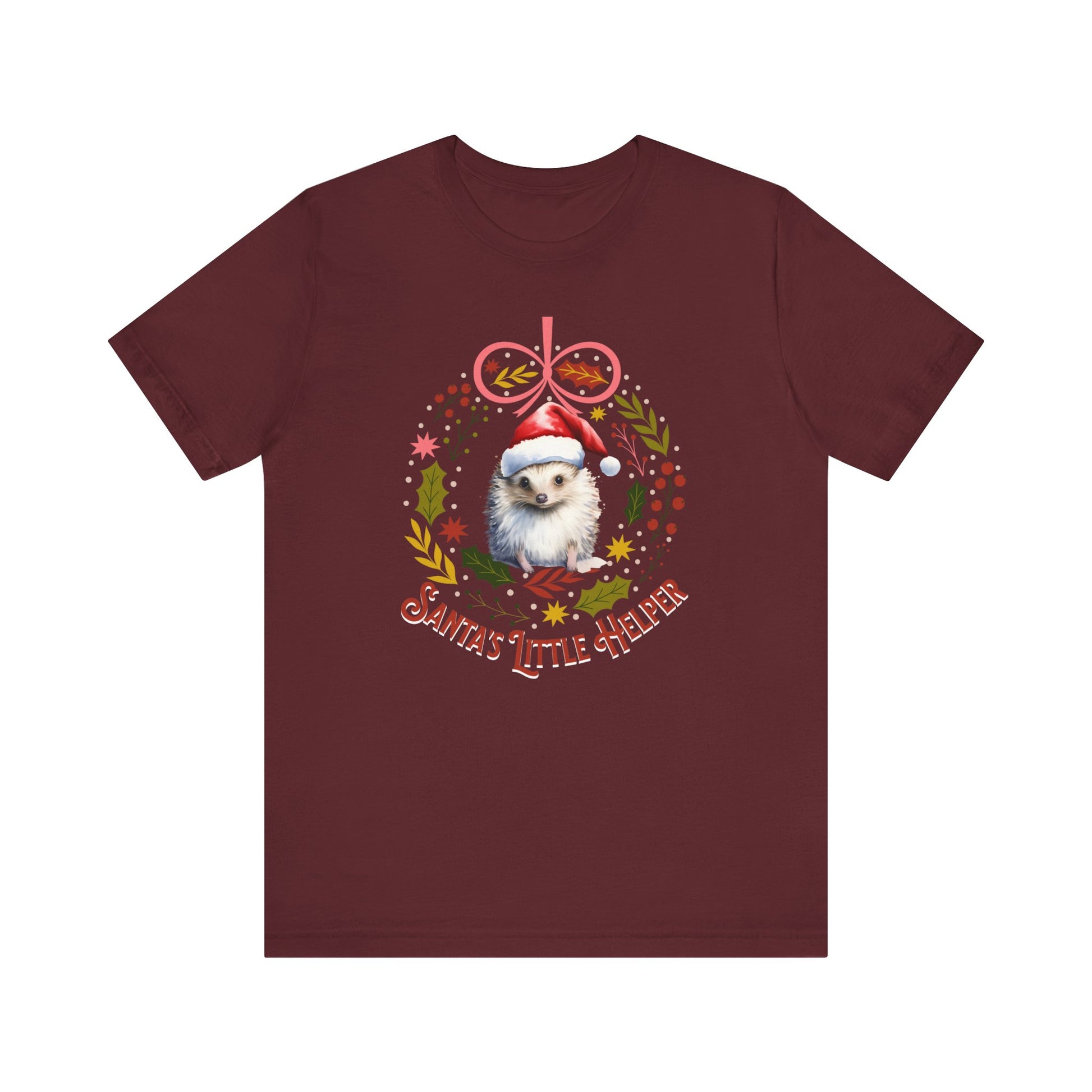 HedgeHog Christmas Shirt Cute Santa's Little Helper T-Shirt, Hedgehog Lover Gift, Merry Christmas Shirt, Country Christmas Animal Lover Gift T-Shirt Printify Maroon XS 