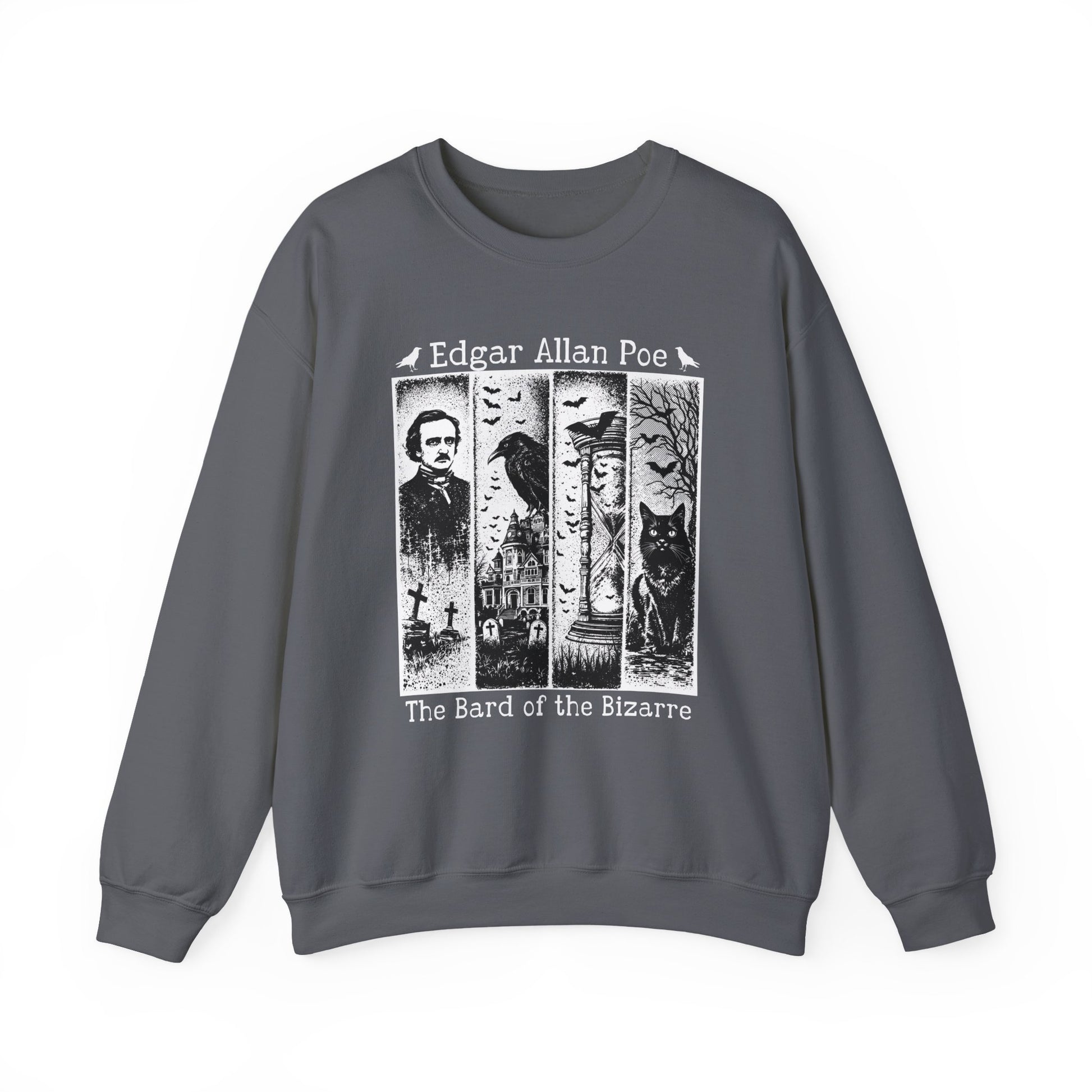 Edgar Allan Poe Sweatshirt The Raven Nevermore Gothic Horror Sweater Dark Academia Macabre Halloween Gift for Book Lovers Birthday Christmas Sweatshirt Printify Charcoal S