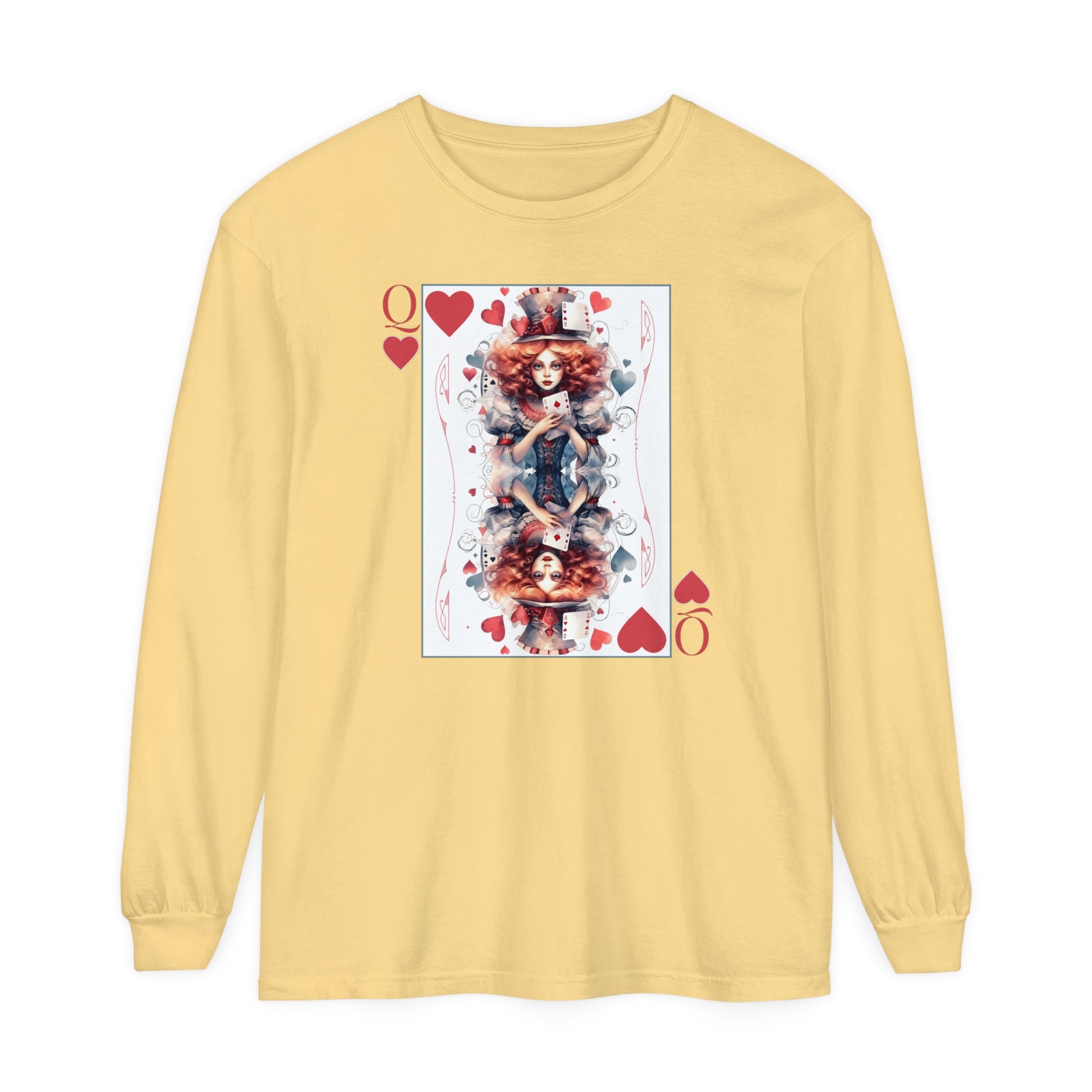 Queen of Hearts Long Sleeve Shirt Alice In Wonderland Lewis Carroll Whimsigoth Academia TShirt Mad Hatter Tea Party Tee Bookish Booktok Gift Long-sleeve Printify Butter S 