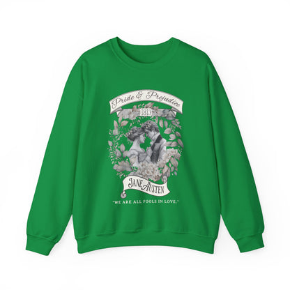 Jane Austen Sweatshirt, Pride & Prejudice Historical Romance Sweater, Bookish Literary Jane Austen Fan Art Gift, Gift for Her, Readers, Sweatshirt Printify S Irish Green 