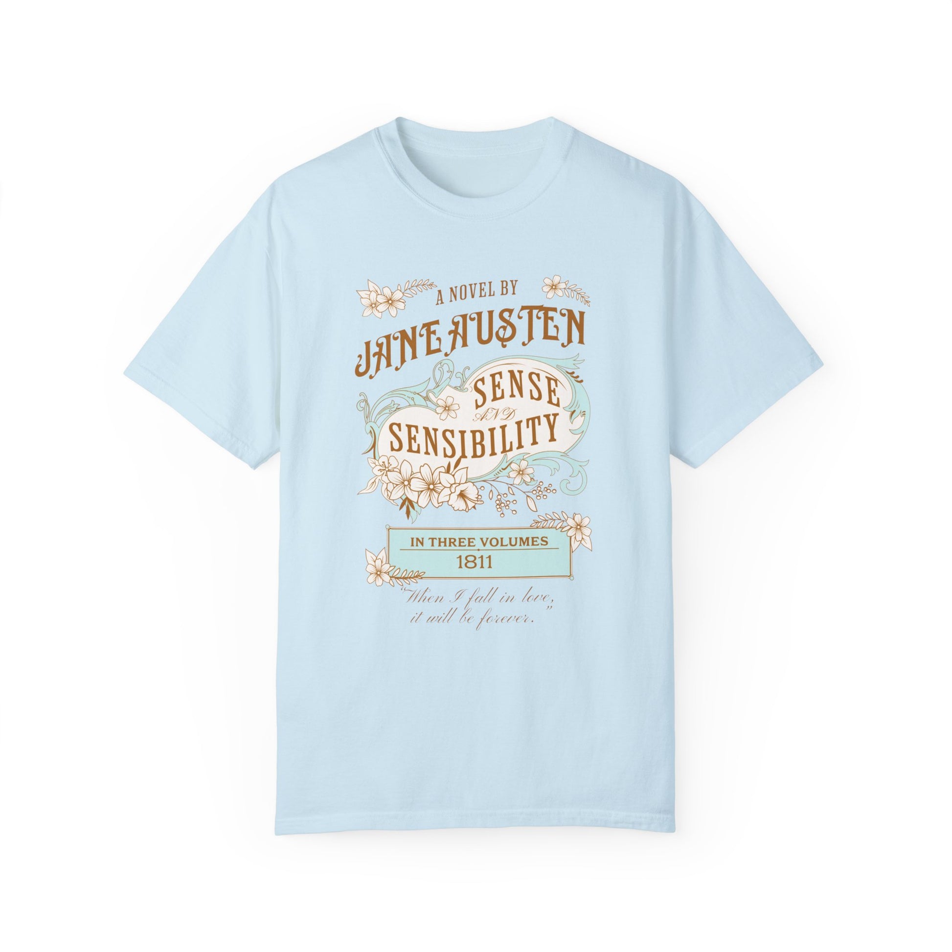 Jane Austen T-Shirt, Sense & Sensibility Historical Romance Comfort Colors Tee, Bookish Literary Jane Austen Fan Art Gift for Her, Readers, T-Shirt Printify Chambray S 