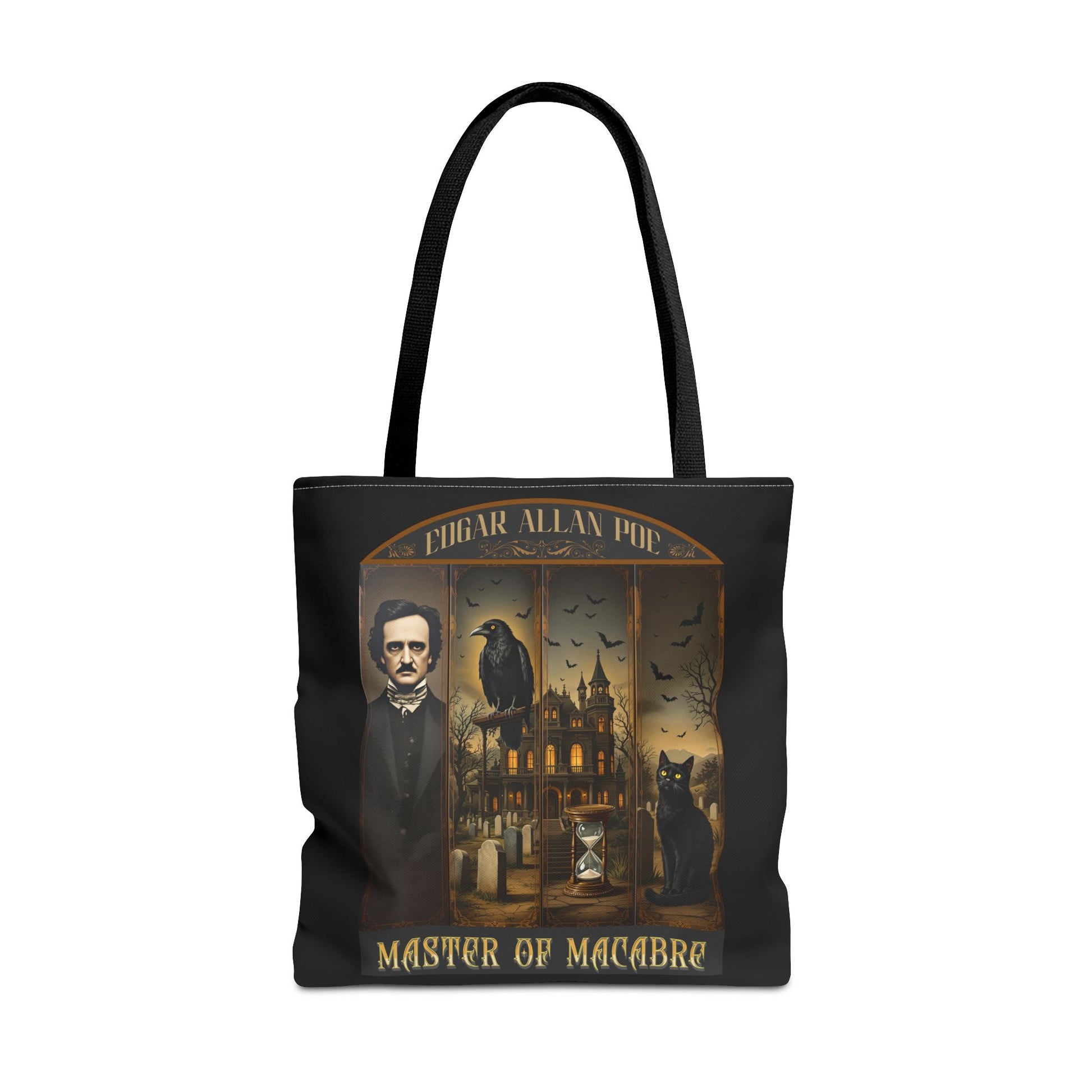 Edgar Allan Poe Tote Bag Gothic Literary Gift for Book Lover Dark Academia Macabre Accessory Halloween Tote Fall School Bag for Poetember Bags Printify 18" × 18'' Black