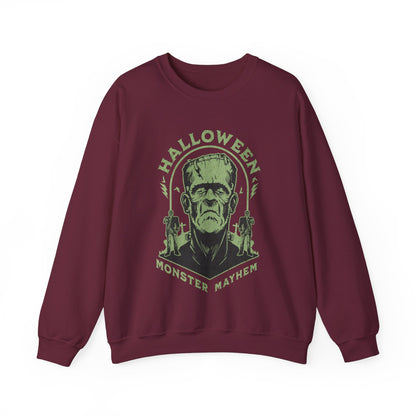 Vintage Halloween Frankenstein Monster Graphic Sweatshirt, Creepy Spooky Book Lover Gift, Horror Movie, Fall Festival Party Sweater. Sweatshirt Printify S Maroon 