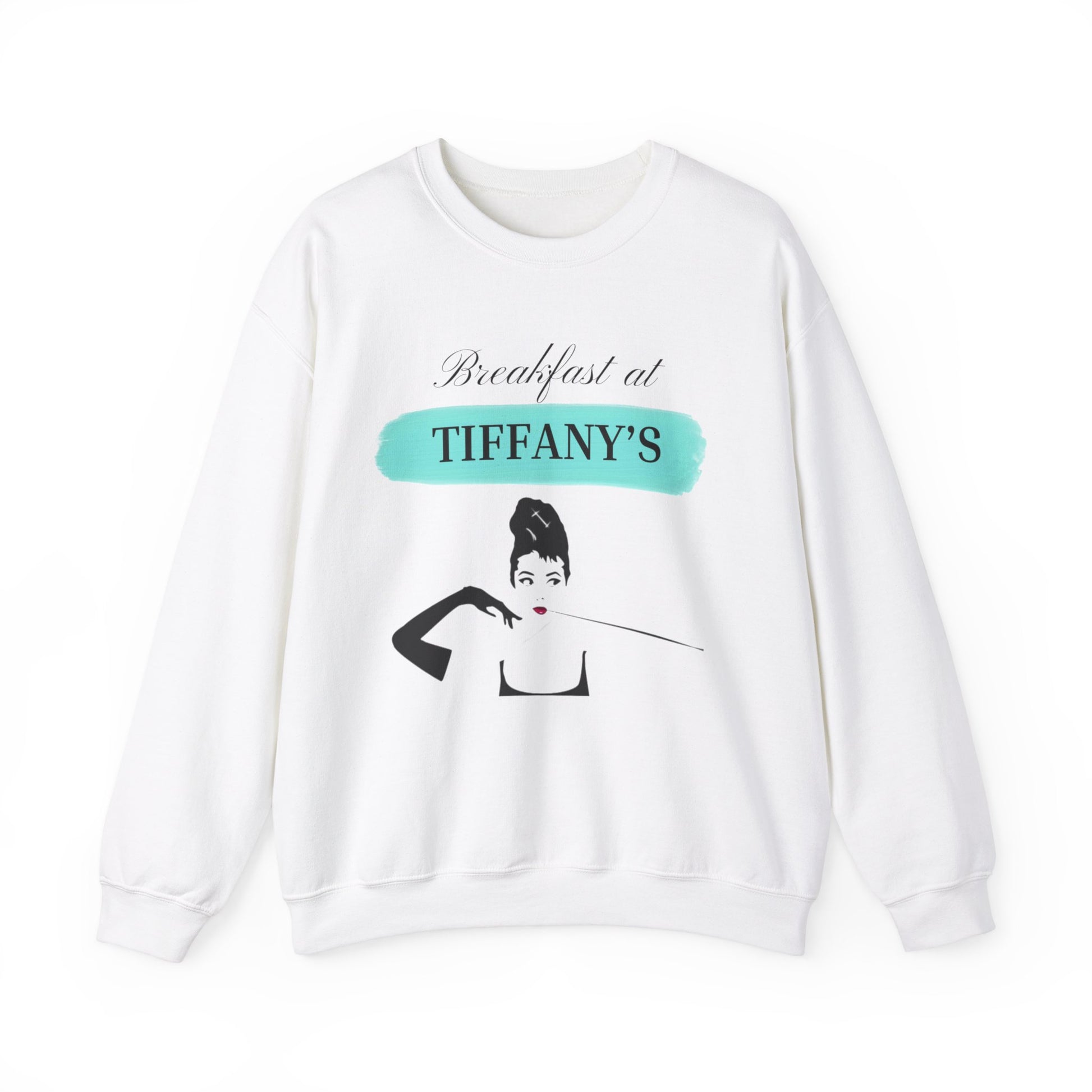 Breakfast at Tiffany's T & Co Sweatshirt , Classic Audrey Crew, Girls Brunching Weekend Sweater, Women's Shirt, Truman Capote Fan Gift Sweatshirt Printify S White 