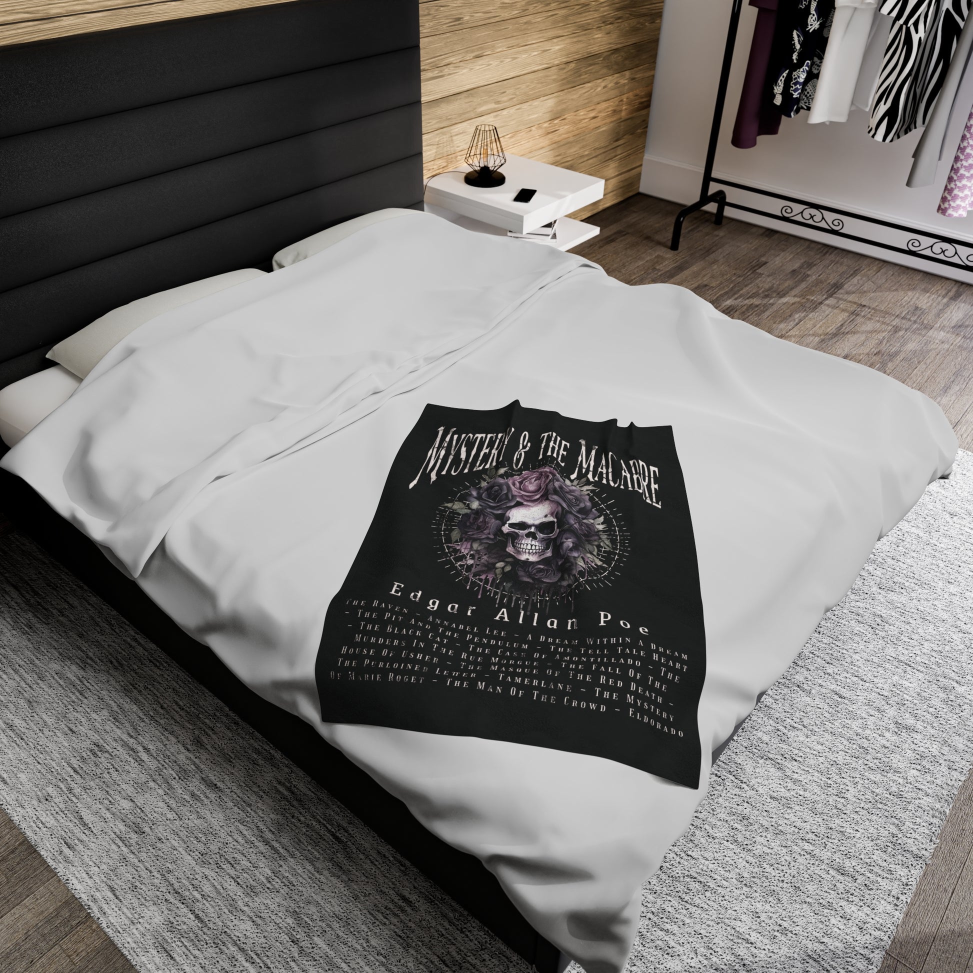 Edgar Allan Poe, Mystery & The Macbre Throw Blanket, Book Lover Reading Blanket, Gothic, Light, Dark Academia, Horror Movie Watching Blanket All Over Prints Printify   