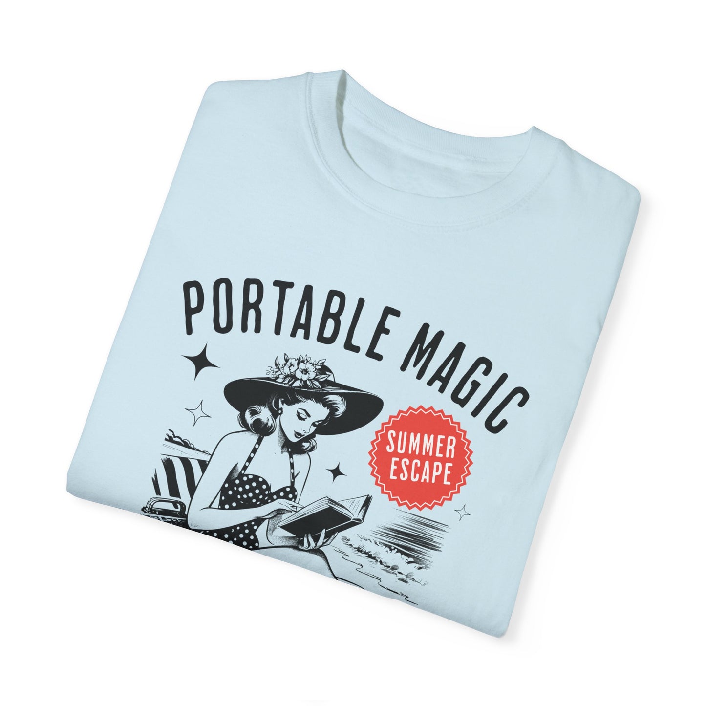 Portable Magic Book TShirt Retro Book Girl Summer Shirt Reader Lover Beach Bookish Gift For Vacation Romance Fantasy Reader Book Club Gifts T-Shirt Printify   