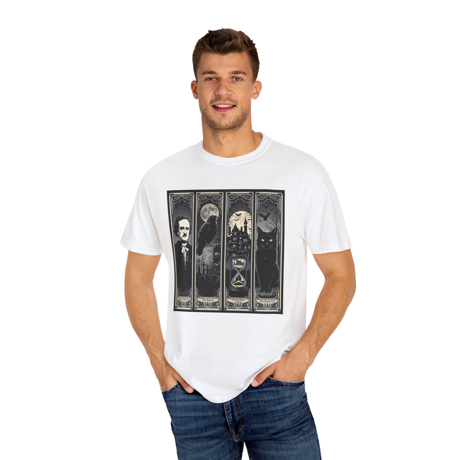 Edgar Allan Poe T-Shirt Gothic Graphic Tee The Raven Nevermore Quote Horror Literature Shirt Dark Academia Aesthetic Halloween Party Gift T-Shirt Printify