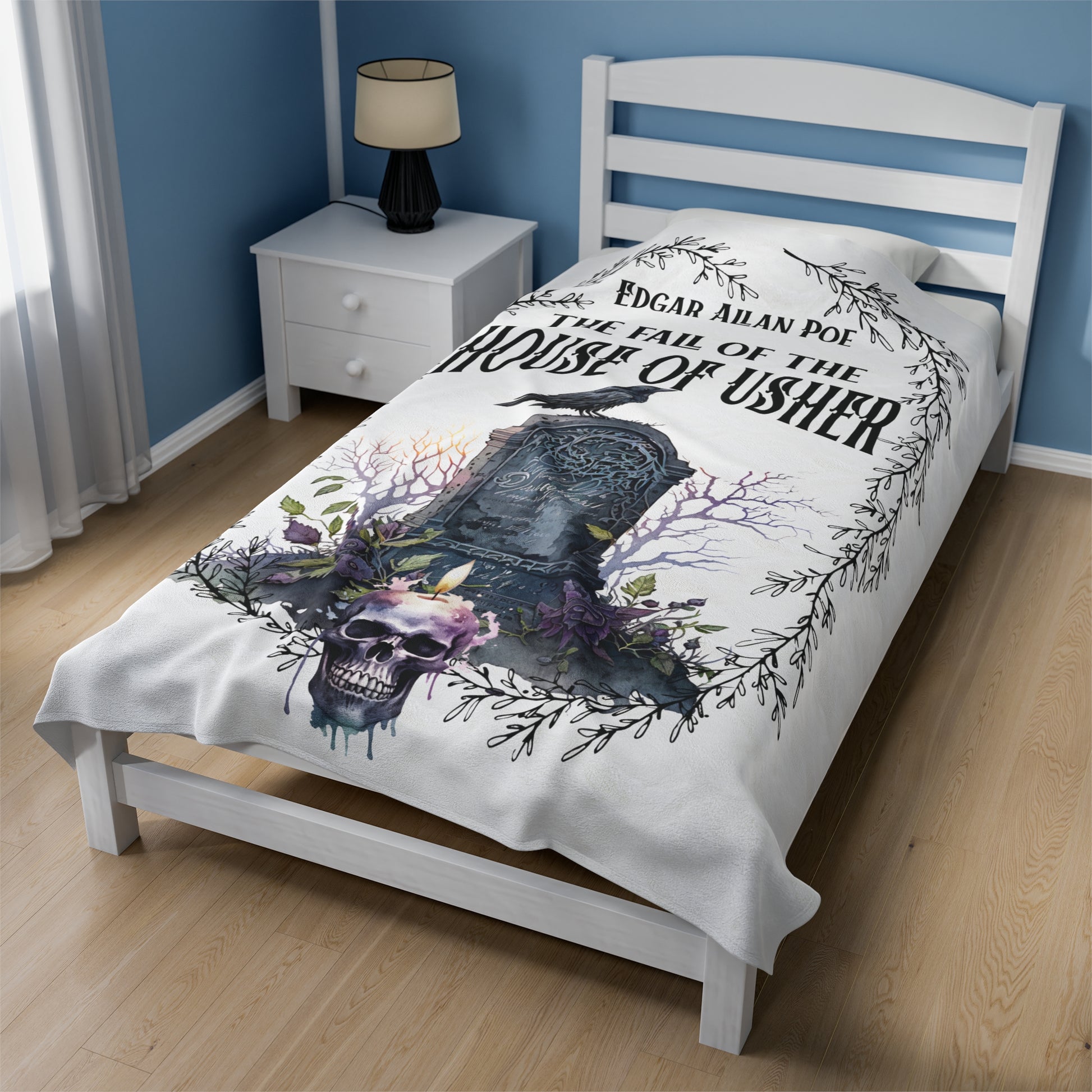 Edgar Allan Poe, The Fall Of The House Of Usher Throw Blanket, Book Lover Reading Blanket, Gothic Dark Academia, Horror Movie Watching Plush All Over Prints Printify   