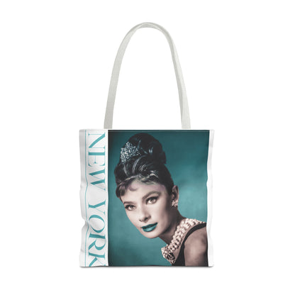 New York Fashion Tote Bag Retro Audrey Hepburn Theme Gift For Bridal Shower Party Favor Birthday Gift Bride Tote Bags Bags Printify 18" × 18'' White
