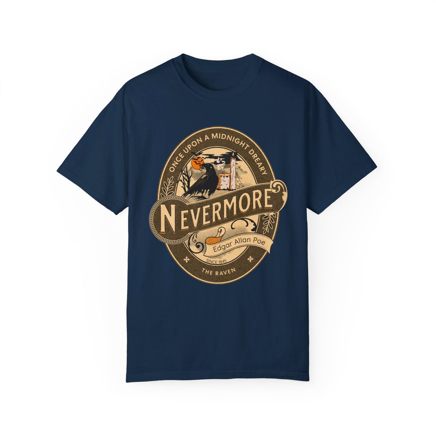 Edgar Allan Poe Shirt, Nevermore The Raven Tee, Book, Reading Lover Shirt, Halloween, Gothic, Light Academia Gifts, Comfort Colours TShirt T-Shirt Printify True Navy S 