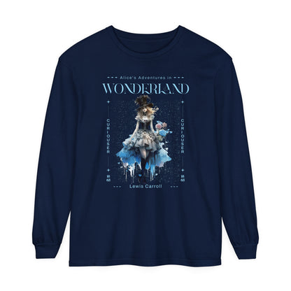 Alice In Wonderland Long Sleeve Shirt, Lewis Carroll Whimsigoth Streetwear Academia TShirt, Mad Hatter's Tea Party Tee Bookish Booktok Gift Long-sleeve Printify True Navy S 