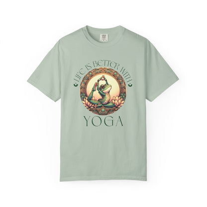 Green Yoga Frog Life Is Better With Yoga Unisex T-Shirt, Casual Wear, Highlander Fan Gift, T-Shirt Printify Bay S