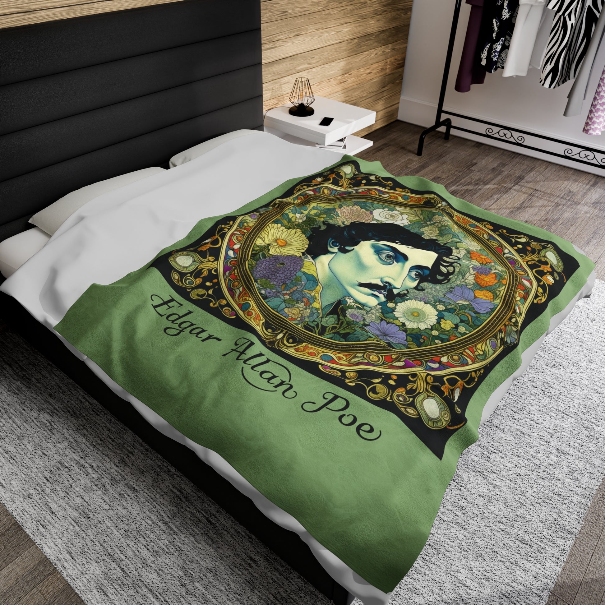Edgar Allan Poe, Vintage Mucha Floral Throw Blanket, Book Lover Reading, Movie Watching Soft Blanket, Gothic Light, Dark Academia, Fairycore All Over Prints Printify   