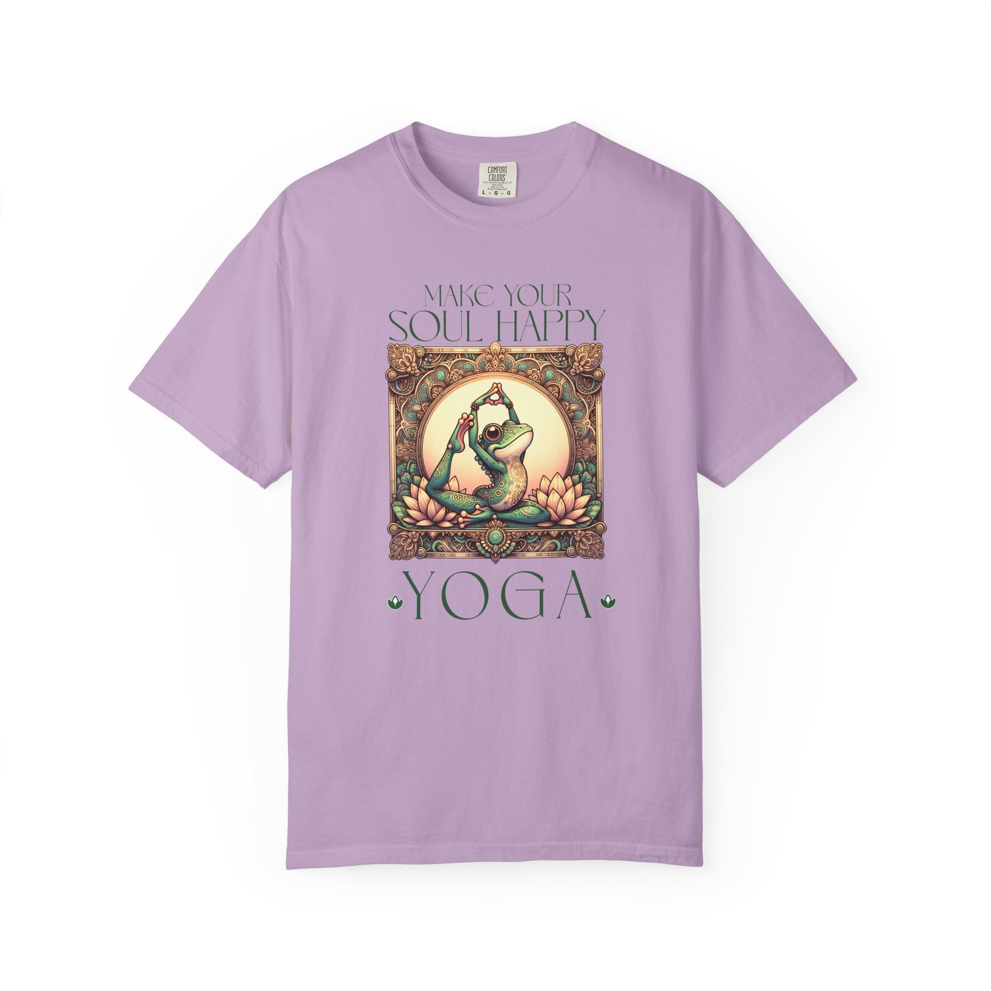 Green Yoga Frog Make Your Soul Happy Unisex T-Shirt, Casual Wear, Highlander Fan Gift, T-Shirt Printify Orchid S