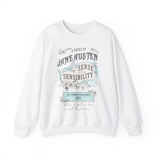 Jane Austen Sweatshirt, Sense & Sensibility Historical Romance Sweater, Bookish Literary Jane Austen Fan Art Gift, Gift for Her, Readers, Sweatshirt Printify S White 