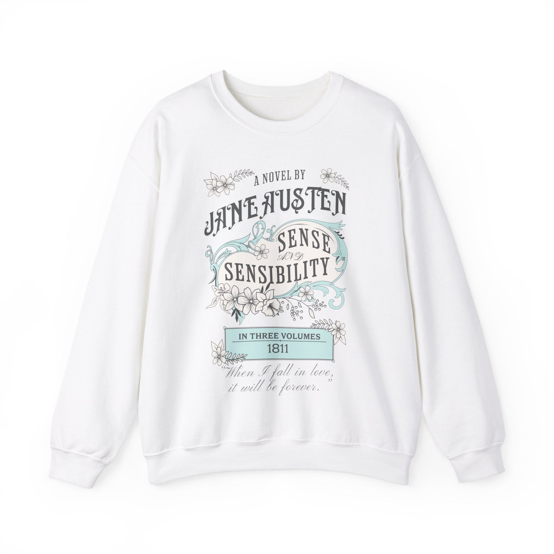 Jane Austen Sweatshirt, Sense & Sensibility Historical Romance Sweater, Bookish Literary Jane Austen Fan Art Gift, Gift for Her, Readers, Sweatshirt Printify S White 