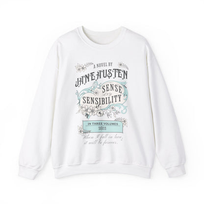 Jane Austen Sweatshirt, Sense & Sensibility Historical Romance Sweater, Bookish Literary Jane Austen Fan Art Gift, Gift for Her, Readers, Sweatshirt Printify S White 