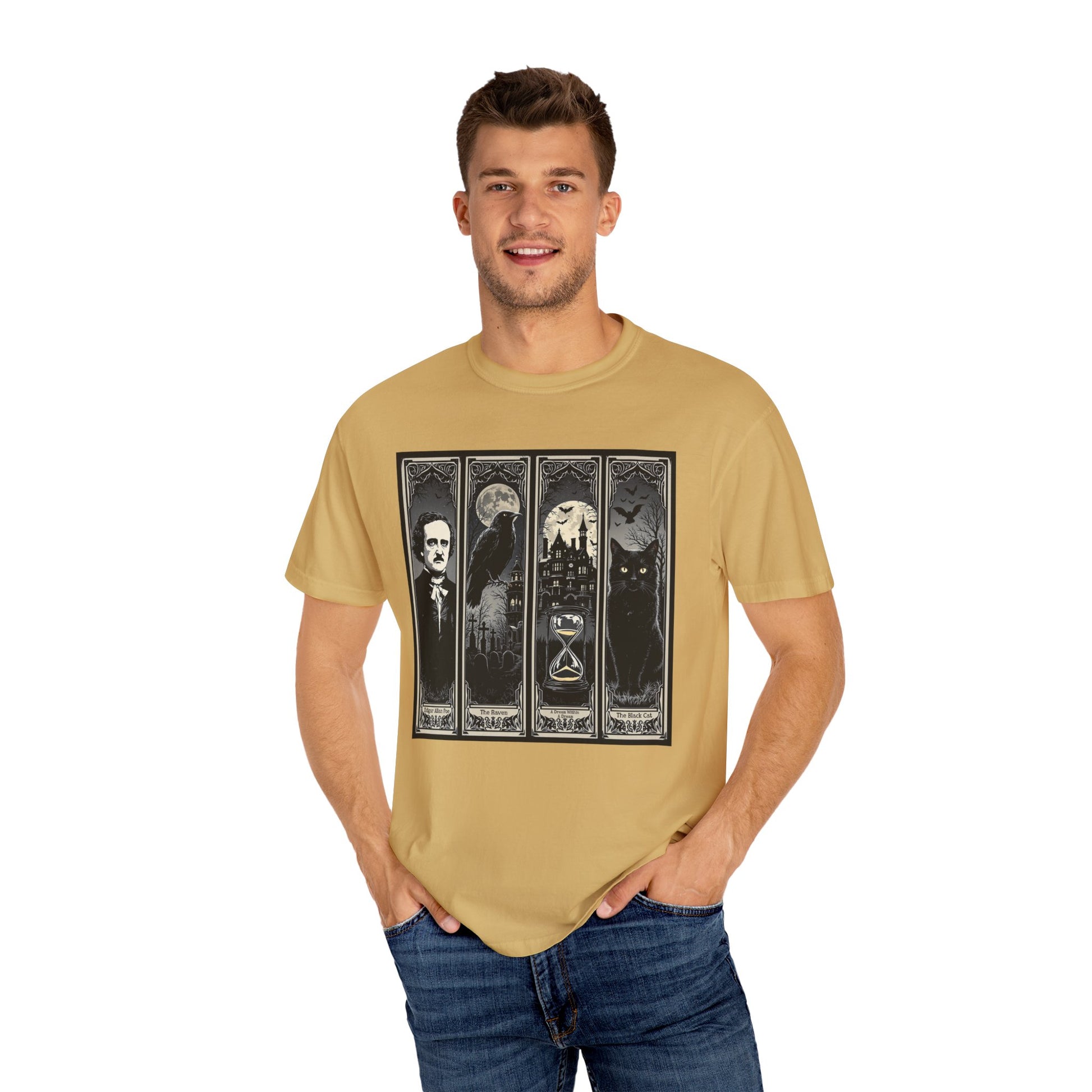 Edgar Allan Poe T-Shirt Gothic Graphic Tee The Raven Nevermore Quote Horror Literature Shirt Dark Academia Aesthetic Halloween Party Gift T-Shirt Printify