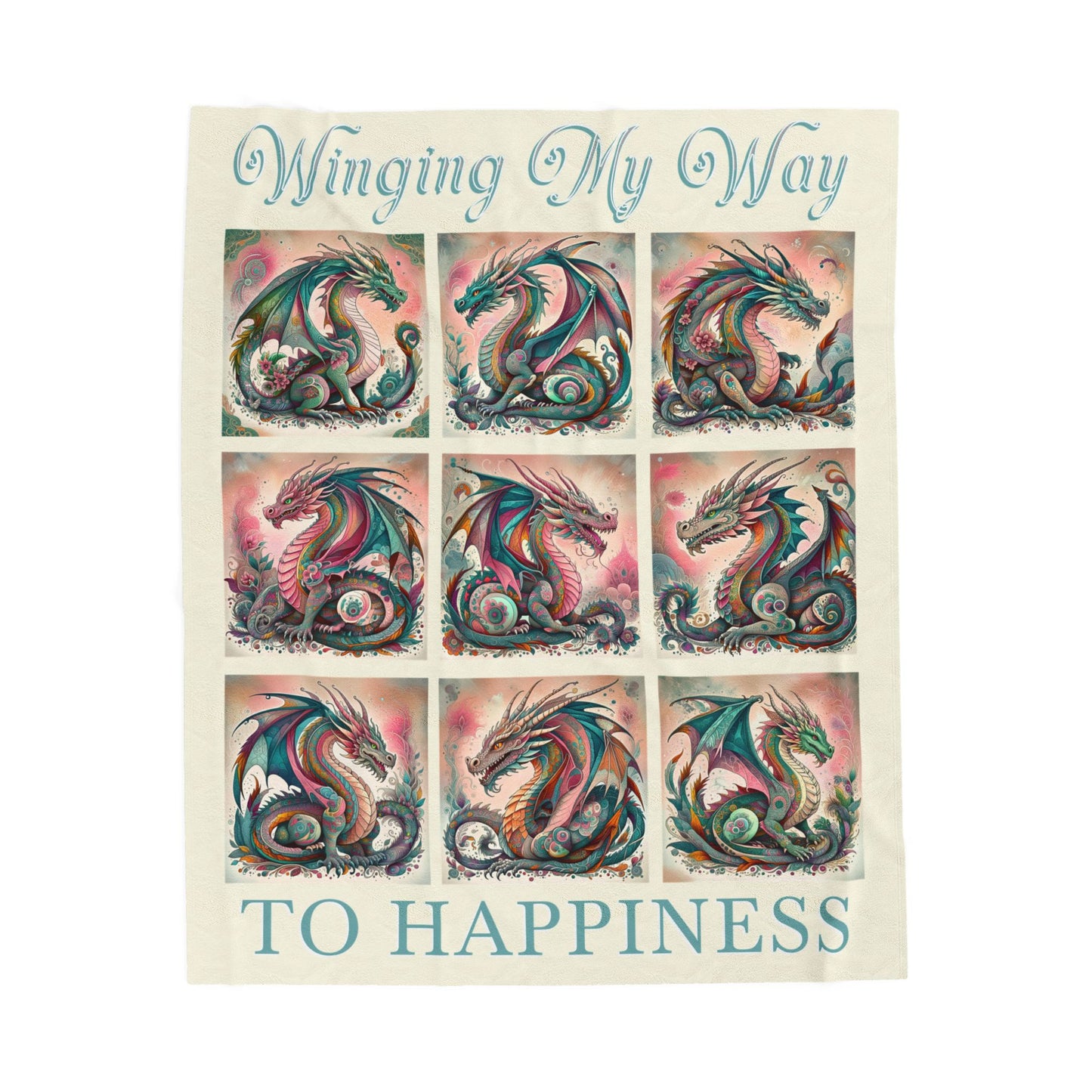 Winging My Way To Happiness Dragon Velveteen Blanket - Perfect for Book Lovers, Gifts for Sisters, Home Decor, Reading Nook, Cozy Nights All Over Prints Printify 50" × 60"