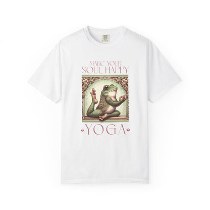 Yoga Frog Make Your Soul Happy Pink Unisex T-Shirt, Casual Wear, Highlander Fan Gift, Comfortable Graphic Tee T-Shirt Printify White S