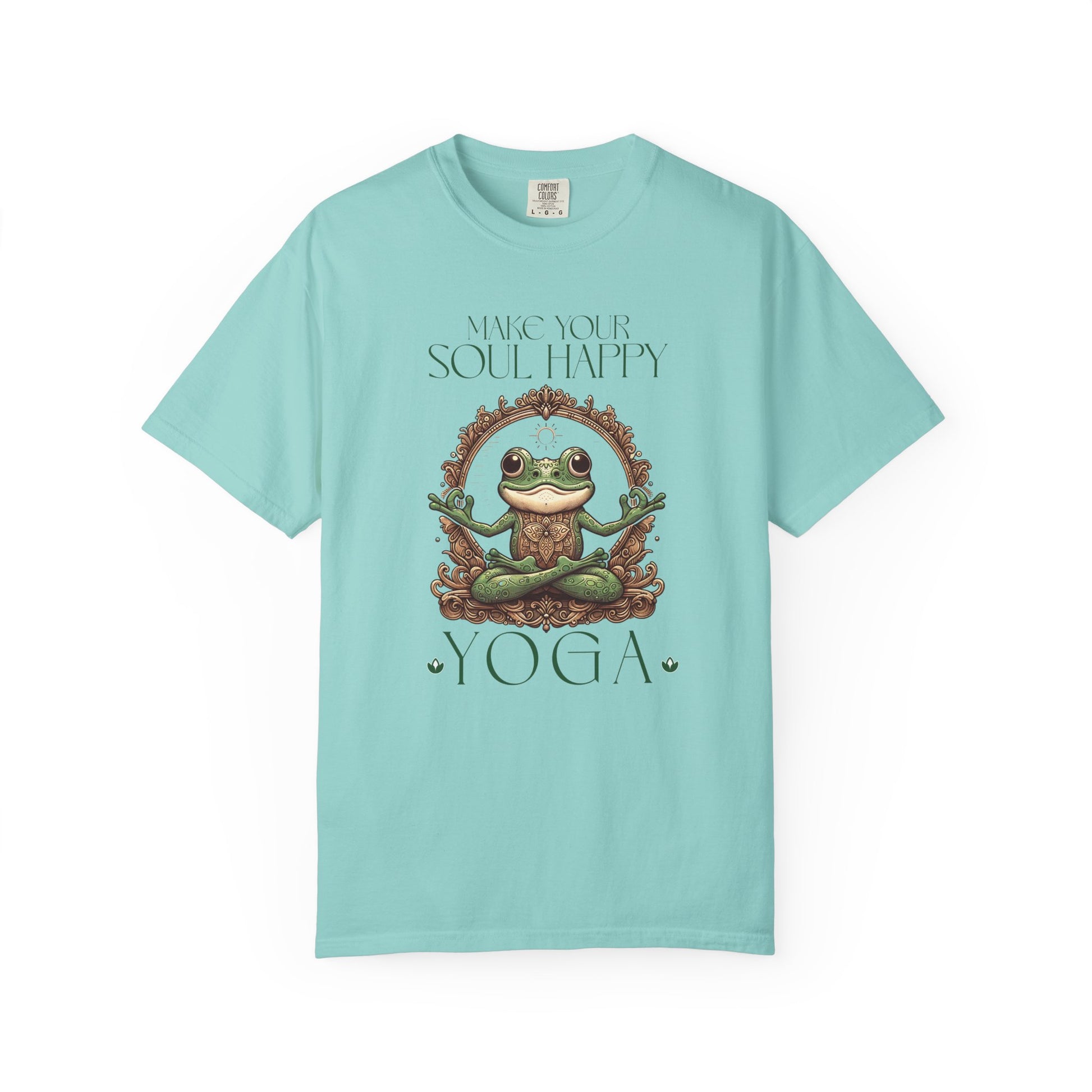 Green Yoga Frog Make Your Soul Happy Unisex T-Shirt, Casual Wear, Highlander Fan Gift, T-Shirt Printify Chalky Mint S