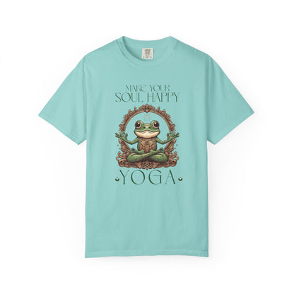 Green Yoga Frog Make Your Soul Happy Unisex T-Shirt, Casual Wear, Highlander Fan Gift, T-Shirt Printify Chalky Mint S