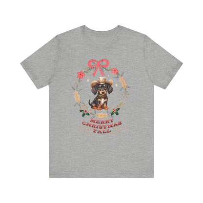 Western Dachshund Wiener Christmas Shirt, Dachshund Lover Gift, Cowgirl Country Southern Rodeo Christmas Shirt, Animal Lover, Farm Life Gift T-Shirt Printify Athletic Heather XS 