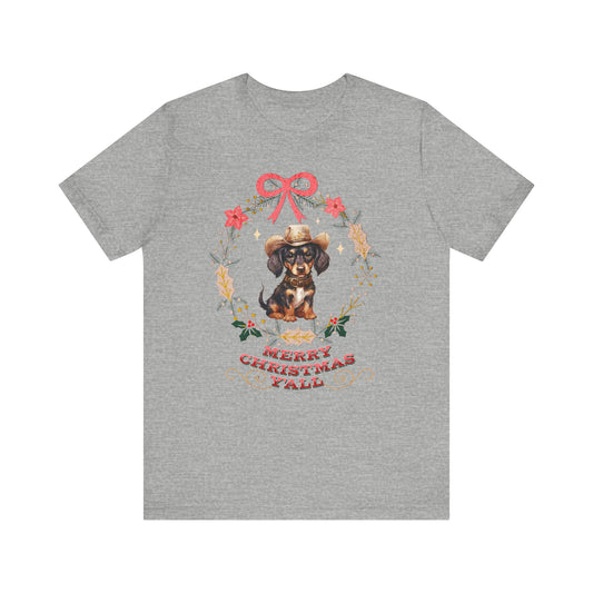 Western Dachshund Wiener Christmas Shirt, Dachshund Lover Gift, Cowgirl Country Southern Rodeo Christmas Shirt, Animal Lover, Farm Life Gift T-Shirt Printify Athletic Heather XS 