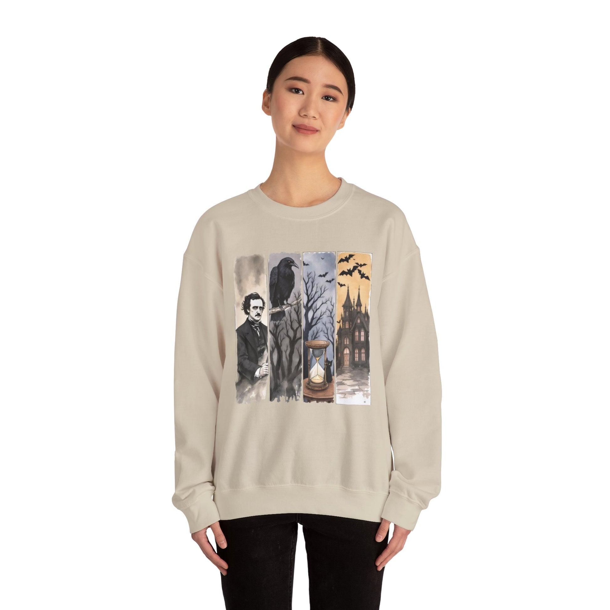 Edgar Allan Poe Sweatshirt The Raven Nevermore Gothic Horror Sweater Dark Academia Macabre Halloween Gift for Book Lovers Birthday Christmas Sweatshirt Printify