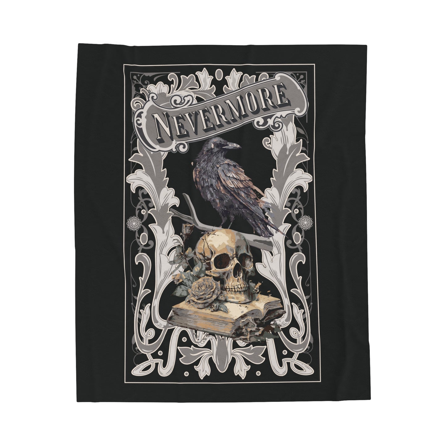 Edgar Allan Poe, Nevermore The Raven Throw Blanket, Book Lover Reading Blanket, Gothic, Light, Dark Academia, Horror Movie Watching Blanket All Over Prints Printify 50" × 60"  