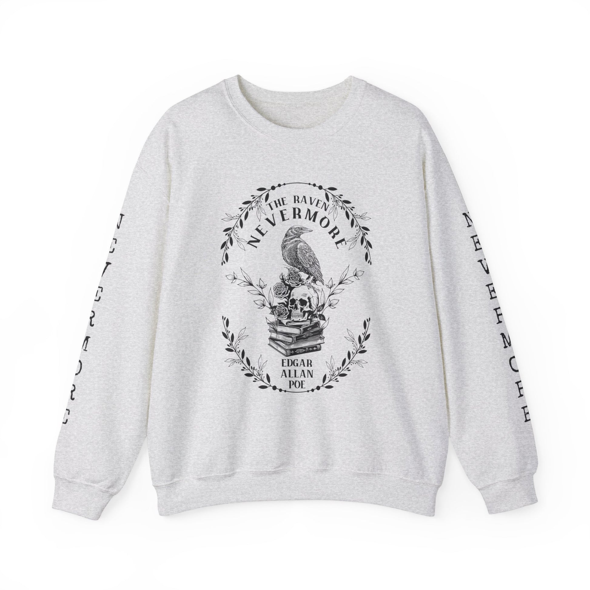 Edgar Allan Poe, Nevermore The Raven Sweatshirt, Book Lover, Halloween, Haunting Gothic Gift, Light, Dark Academia, Horror Movie Sweater Sweatshirt Printify S Ash 