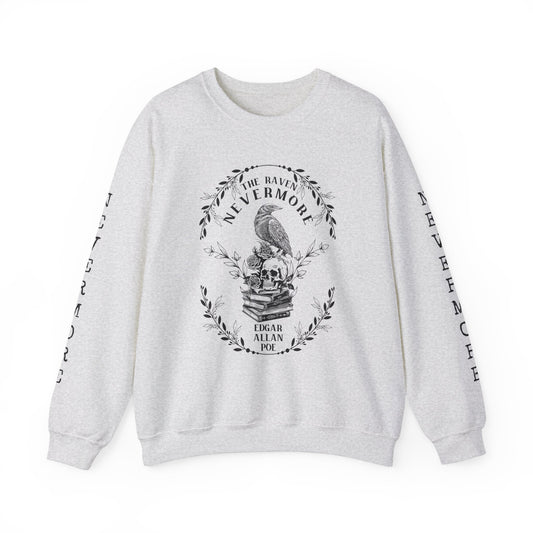 Edgar Allan Poe, Nevermore The Raven Sweatshirt, Book Lover, Halloween, Haunting Gothic Gift, Light, Dark Academia, Horror Movie Sweater Sweatshirt Printify S Ash 