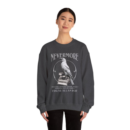 The White Raven Edgar Allan Poe Nevermore Sweatshirt Book Lover Halloween Haunting Gothic Gift Light Dark Academia Horror Movie Bookclub Sweater Sweatshirt Printify   