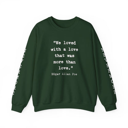 Edgar Allan Poe Sleeve Print Vintage Raven Poem Sweatshirt, Poetry Book Lover Sweater, Haunting Gothic Gift, Light, Dark Academia, Nevermore Sweatshirt Printify S Forest Green 