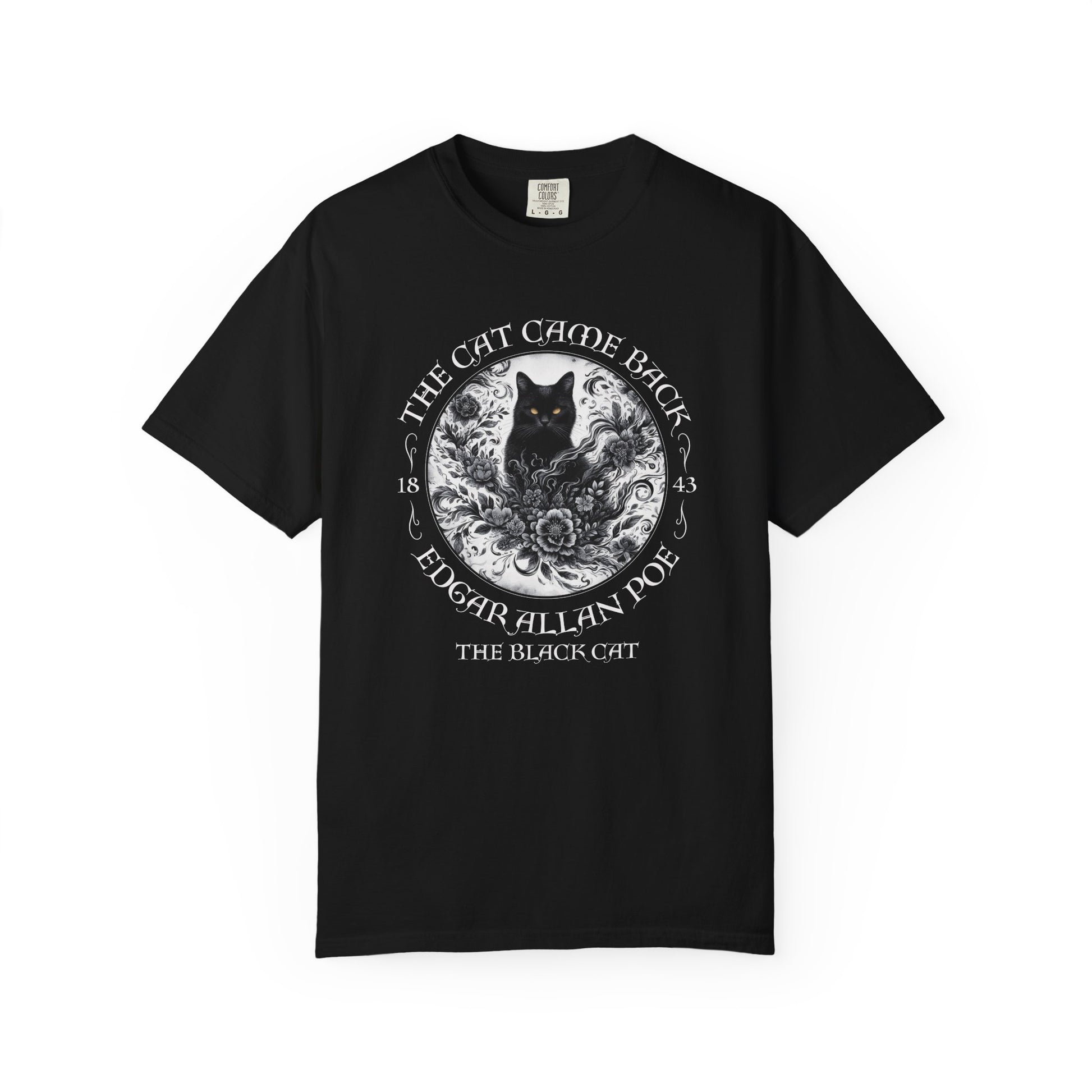 Gothic Cat TShirt Edgar Allan Poe The Black Cat Dark Academia Cottagecore Aesthetic Book Lover Gift Haunting Apparel Halloween Fall Tee T-Shirt Printify Black S
