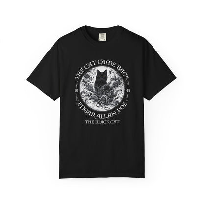 Gothic Cat TShirt Edgar Allan Poe The Black Cat Dark Academia Cottagecore Aesthetic Book Lover Gift Haunting Apparel Halloween Fall Tee T-Shirt Printify Black S