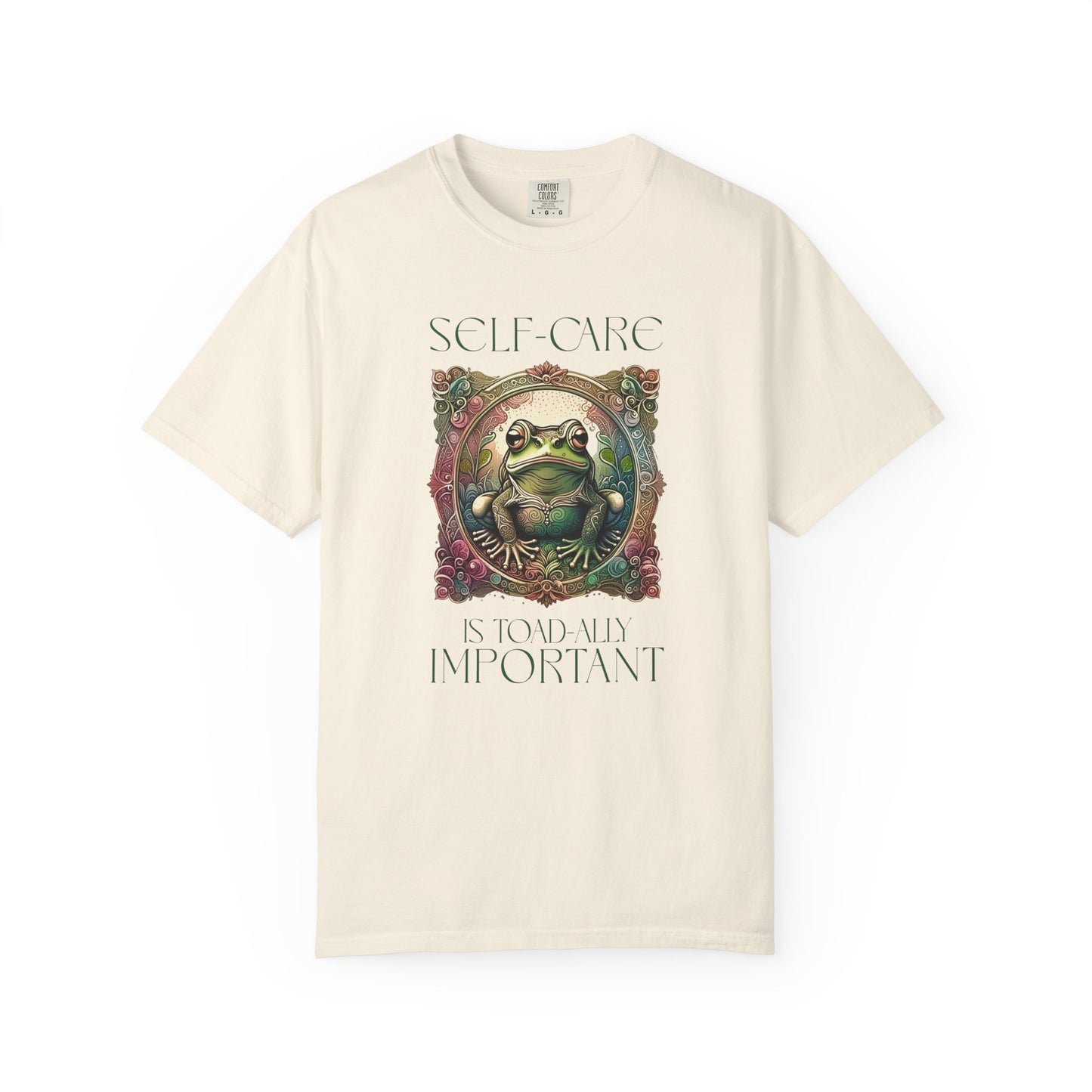 Green Yoga Frog Self-Care Is Toad-ally Important Unisex T-Shirt, Casual Wear, Highlander Fan Gift, T-Shirt Printify Ivory S