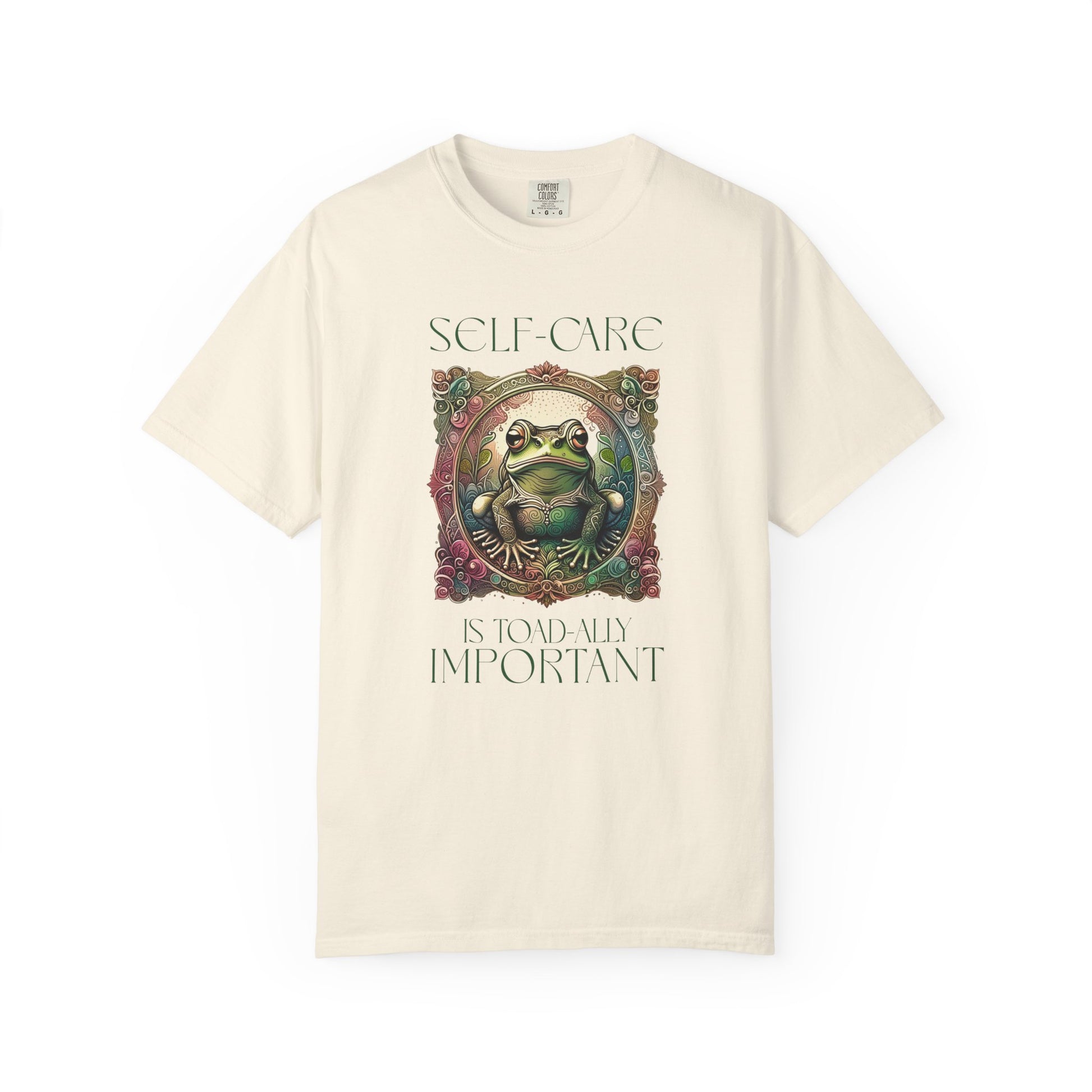 Green Yoga Frog Self-Care Is Toad-ally Important Unisex T-Shirt, Casual Wear, Highlander Fan Gift, T-Shirt Printify Ivory S